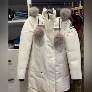 Moose Knuckles Stirling Shearling Trim White Parka